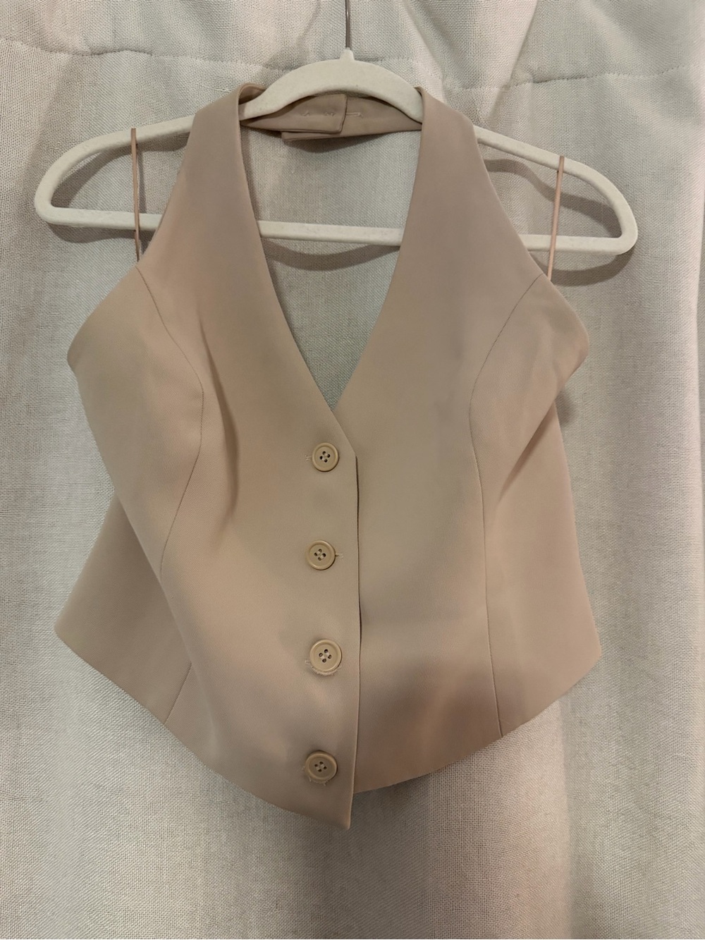 Neutral Beige Button-Front Structured Vest